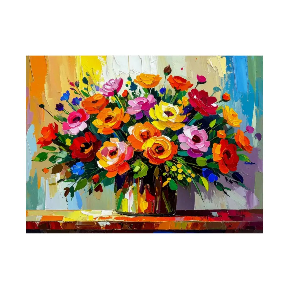 Blooming Radiance: Impressionist Floral Symphony Vibrant Rose and Wildflower Bouquet Poster 24″ x 18″ Poster