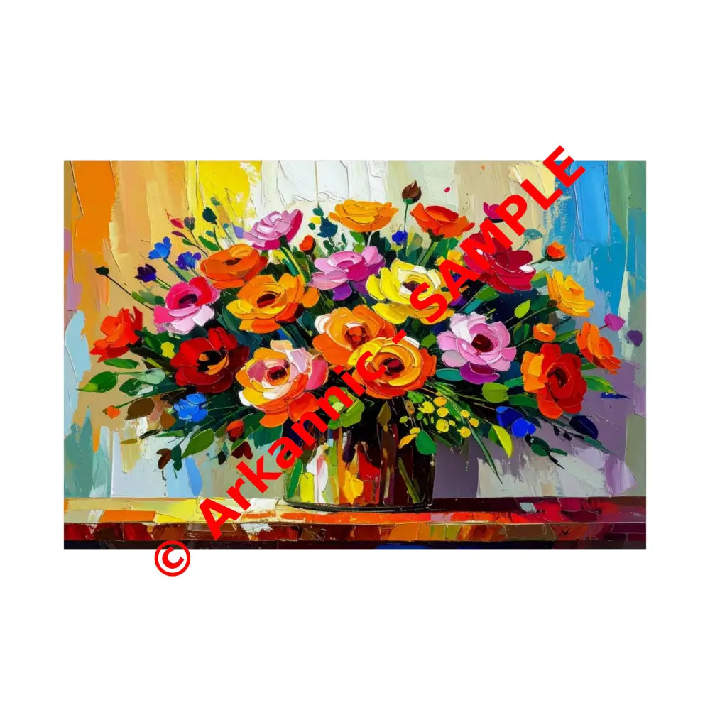 Blooming Radiance: Impressionist Floral Symphony Vibrant Rose and Wildflower Bouquet Poster 30″ x 20″ Poster