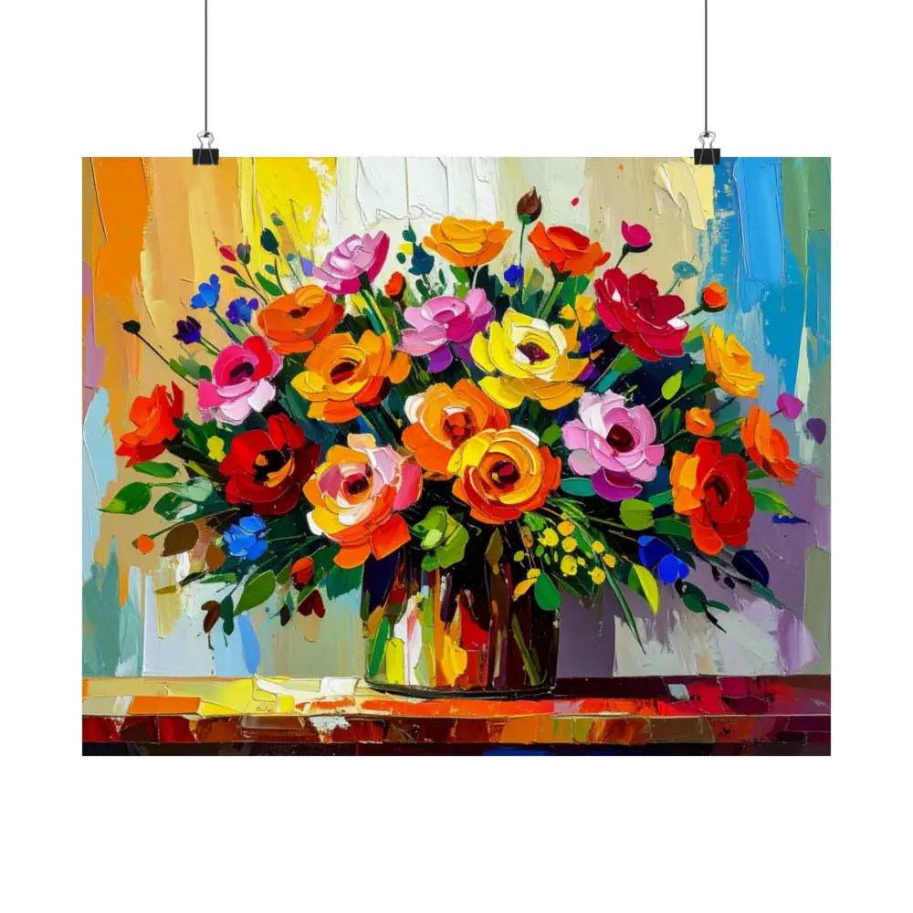 Blooming Radiance: Impressionist Floral Symphony Vibrant Rose and Wildflower Bouquet Poster Poster