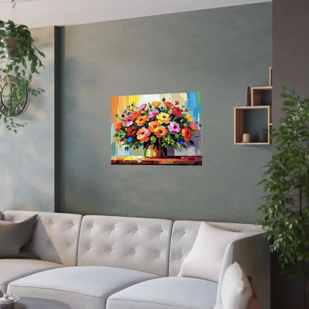 Blooming Radiance: Impressionist Floral Symphony Vibrant Rose and Wildflower Bouquet Poster Poster
