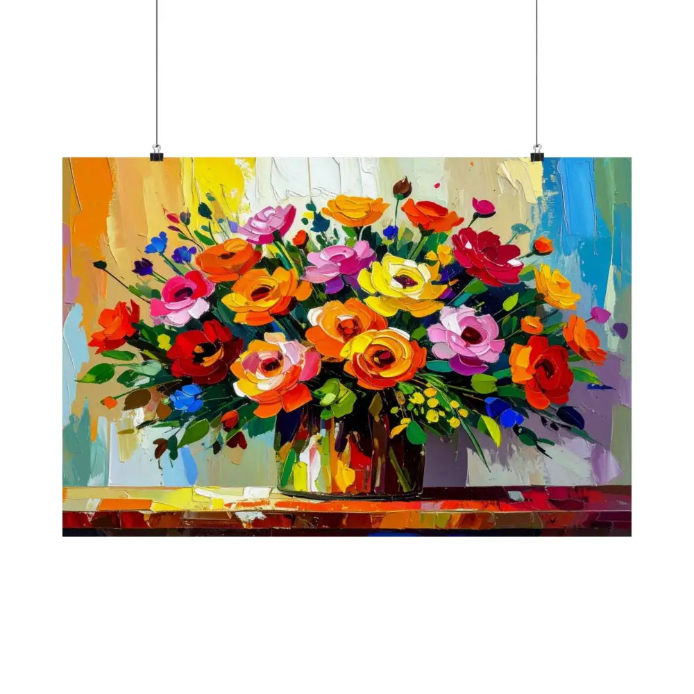 Blooming Radiance: Impressionist Floral Symphony Vibrant Rose and Wildflower Bouquet Poster Poster