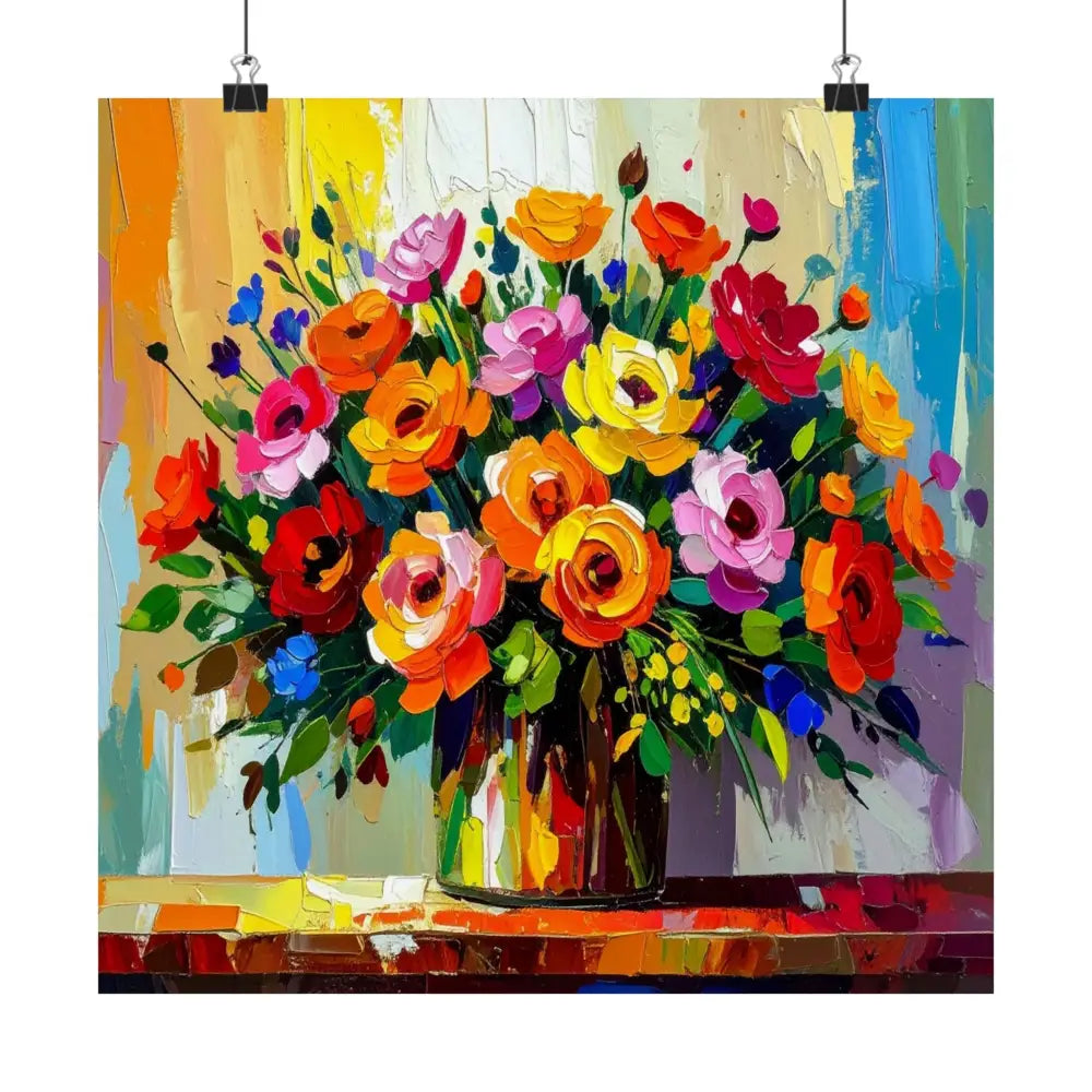 Blooming Radiance: Impressionist Floral Symphony Vibrant Rose and Wildflower Bouquet Poster Poster