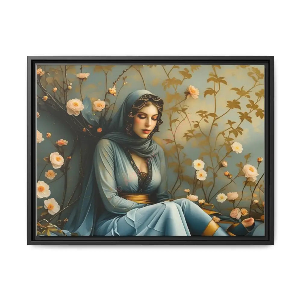 Canvas Wall Art - Woman Surrounded by Flowers 24″ x 18″ (Horizontal) / Black / 1.25’’ Canvas