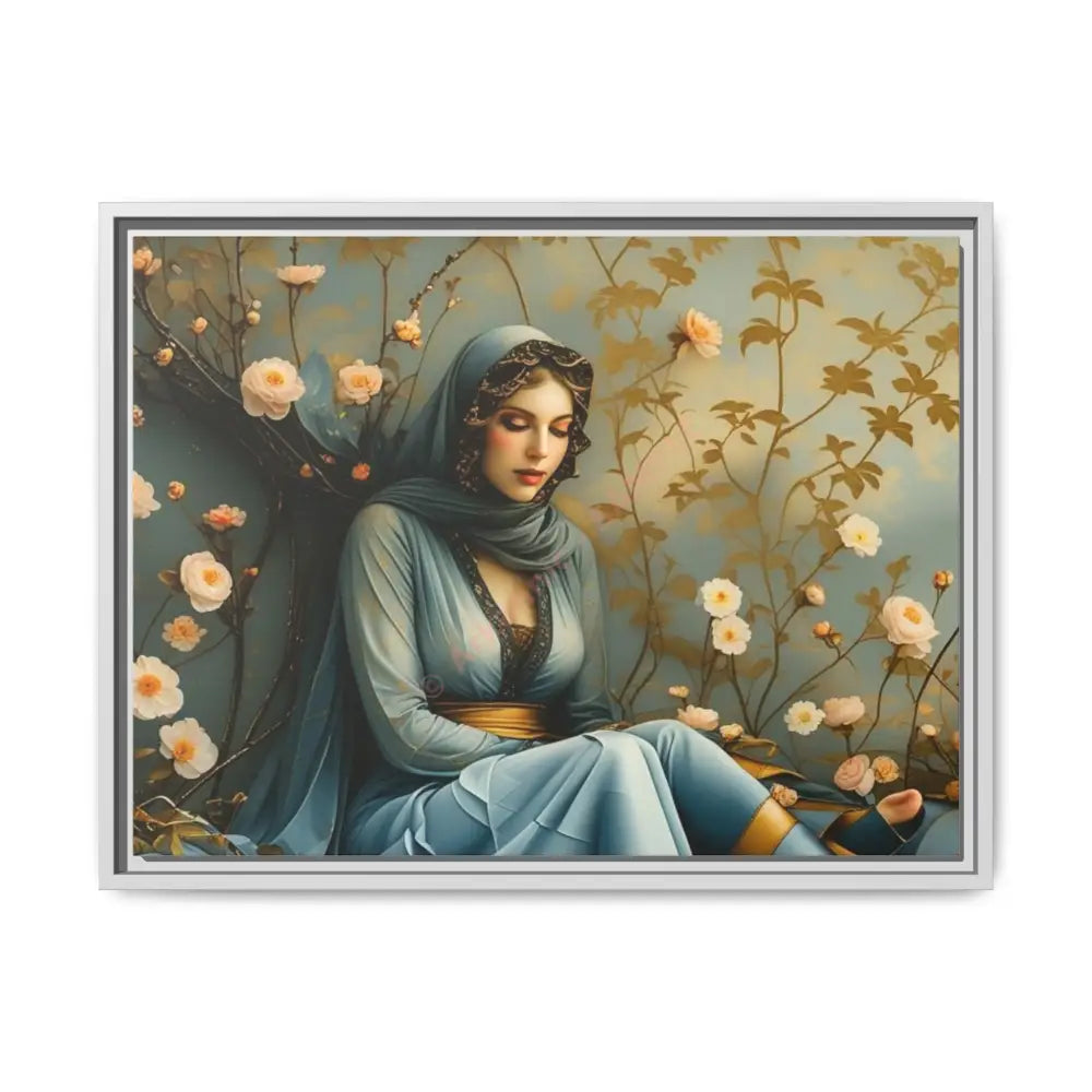 Canvas Wall Art - Woman Surrounded by Flowers 24″ x 18″ (Horizontal) / White / 1.25’’ Canvas