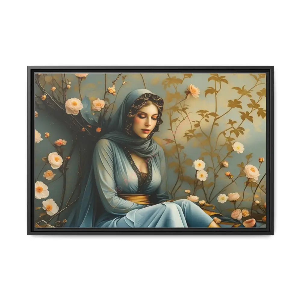 Canvas Wall Art - Woman Surrounded by Flowers 30″ x 20″ (Horizontal) / Black / 1.25’’ Canvas