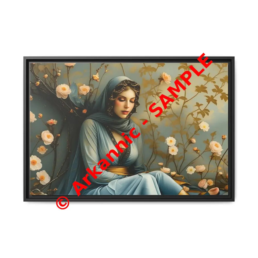 Canvas Wall Art - Woman Surrounded by Flowers 30″ x 20″ (Horizontal) / Black / 1.25’’ Canvas