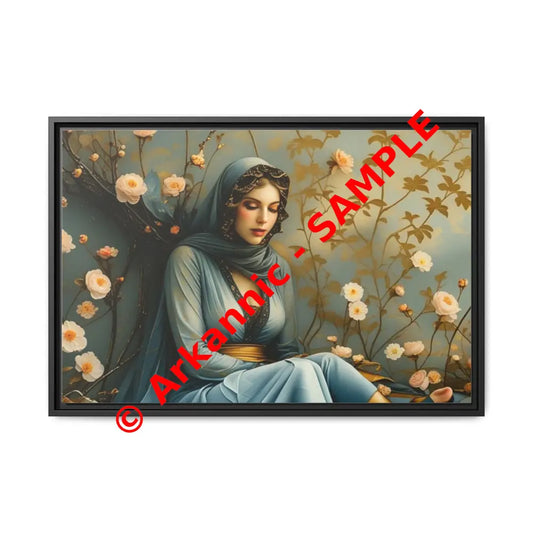 Canvas Wall Art - Woman Surrounded by Flowers 30″ x 20″ (Horizontal) / Black / 1.25’’ Canvas
