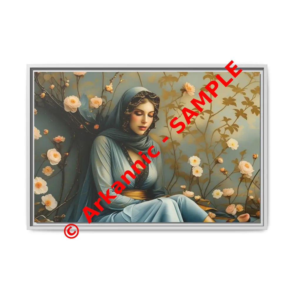 Canvas Wall Art - Woman Surrounded by Flowers 30″ x 20″ (Horizontal) / White / 1.25’’ Canvas