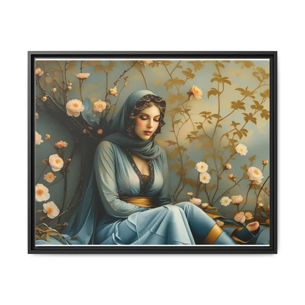 Canvas Wall Art - Woman Surrounded by Flowers 30’’ x 24’’ (Horizontal) / Black / 1.25’’ Canvas