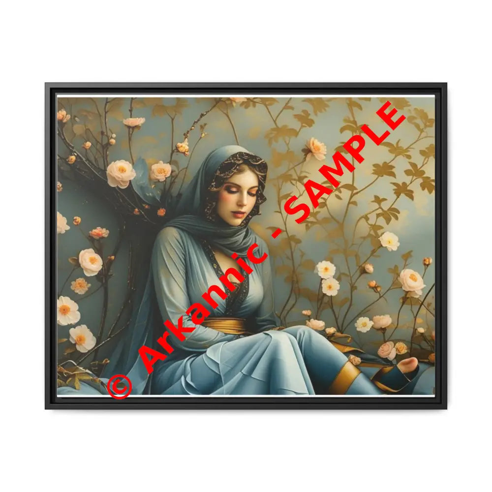 Canvas Wall Art - Woman Surrounded by Flowers 30’’ x 24’’ (Horizontal) / Black / 1.25’’ Canvas