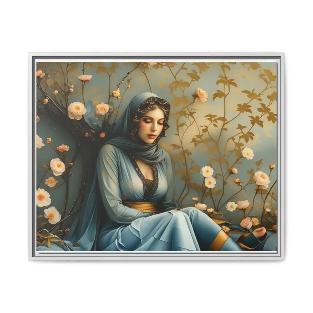 Canvas Wall Art - Woman Surrounded by Flowers 30’’ x 24’’ (Horizontal) / White / 1.25’’ Canvas