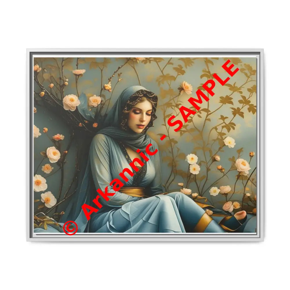 Canvas Wall Art - Woman Surrounded by Flowers 30’’ x 24’’ (Horizontal) / White / 1.25’’ Canvas