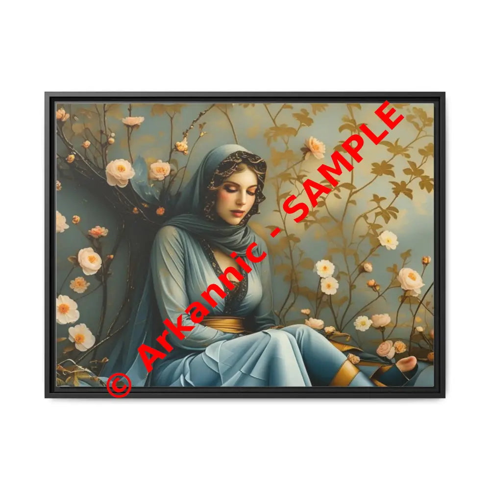 Canvas Wall Art - Woman Surrounded by Flowers 32’’ x 24’’ (Horizontal) / Black / 1.25’’ Canvas