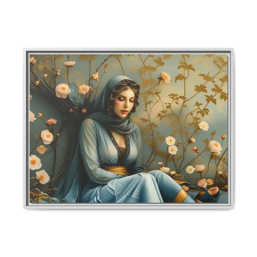 Canvas Wall Art - Woman Surrounded by Flowers 32’’ x 24’’ (Horizontal) / White / 1.25’’ Canvas