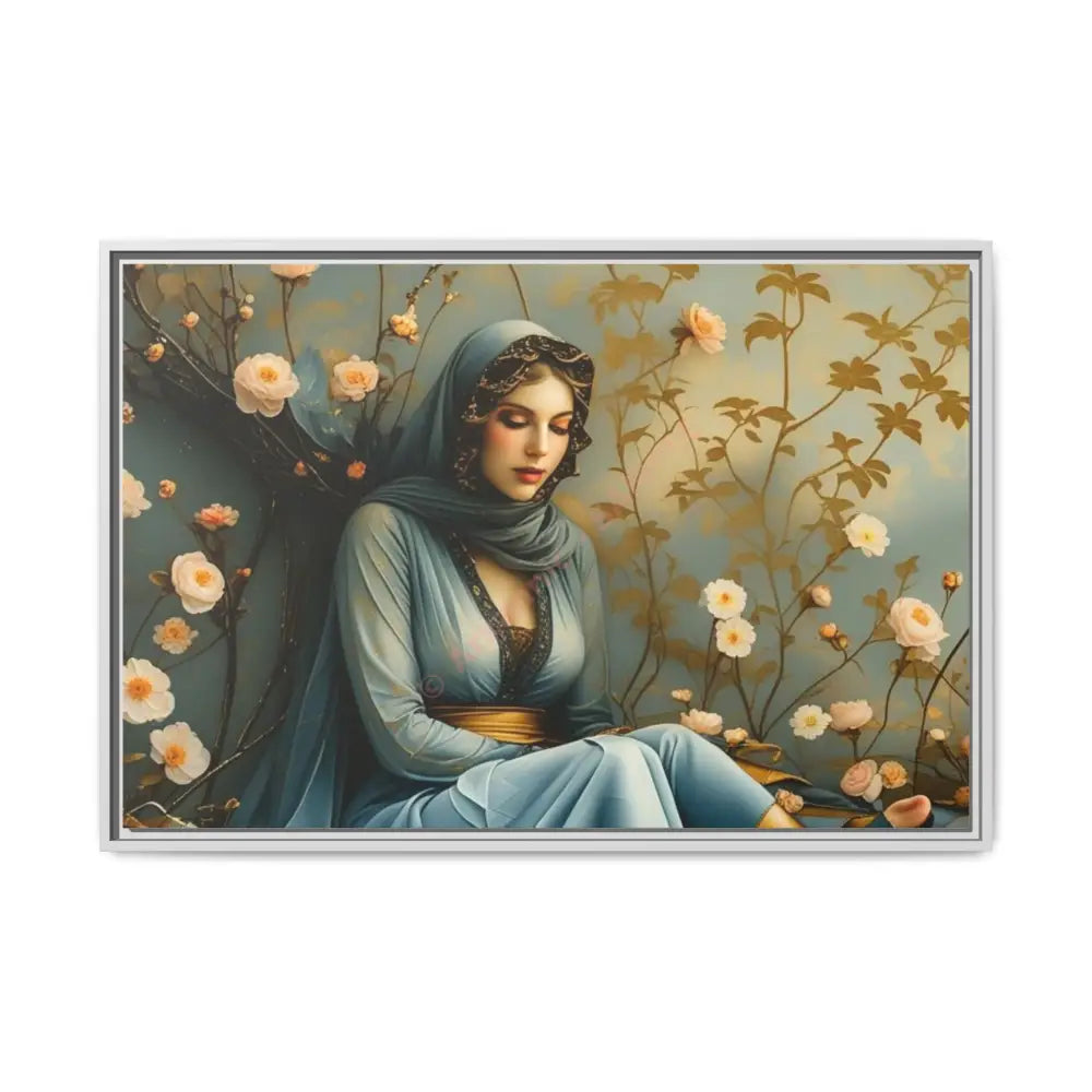 Canvas Wall Art - Woman Surrounded by Flowers 36’’ x 24’’ (Horizontal) / White / 1.25’’ Canvas