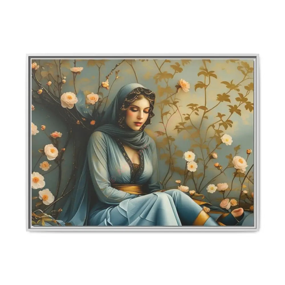 Canvas Wall Art - Woman Surrounded by Flowers 40’’ x 30’’ (Horizontal) / White / 1.25’’ Canvas