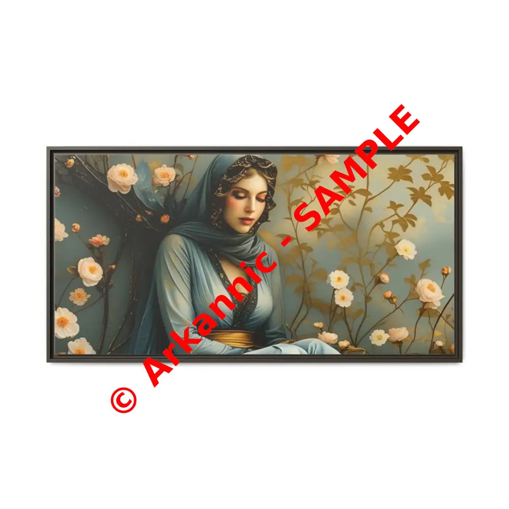 Canvas Wall Art - Woman Surrounded by Flowers 48″ x 24″ (Horizontal) / Espresso / 1.25’’ Canvas