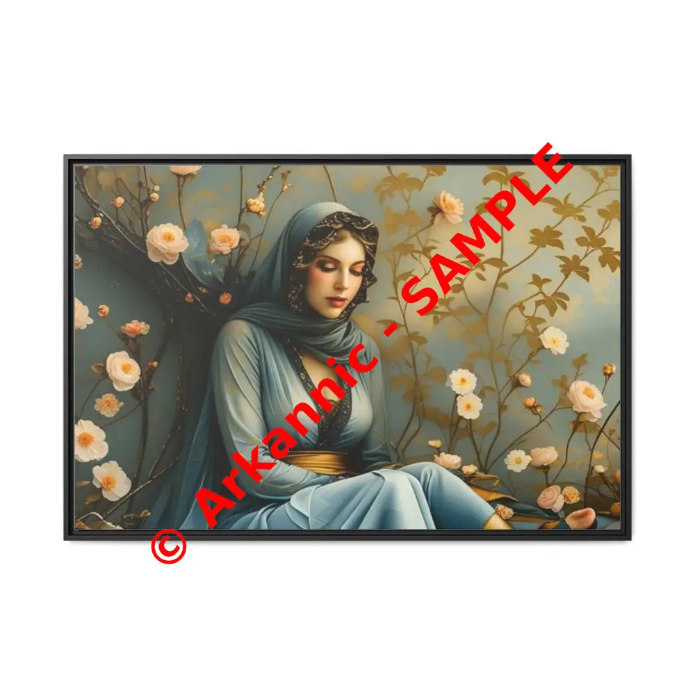 Canvas Wall Art - Woman Surrounded by Flowers 48″ x 32″ (Horizontal) / Black / 1.25’’ Canvas