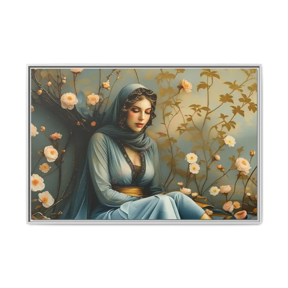 Canvas Wall Art - Woman Surrounded by Flowers 48″ x 32″ (Horizontal) / White / 1.25’’ Canvas
