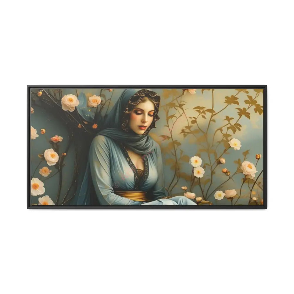 Canvas Wall Art - Woman Surrounded by Flowers 60’’ x 30’’ (Horizontal) / Black / 1.25’’ Canvas