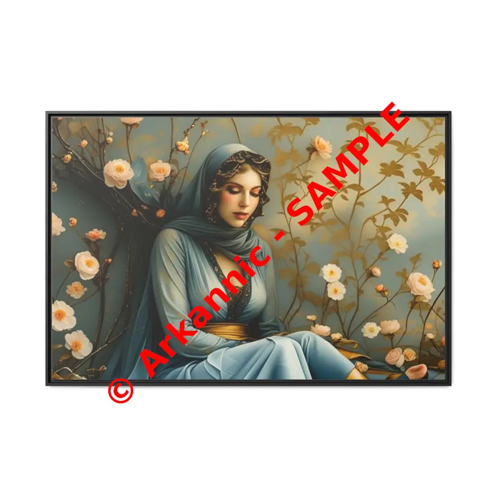 Canvas Wall Art - Woman Surrounded by Flowers 60’’ x 40’’ (Horizontal) / Black / 1.25’’ Canvas