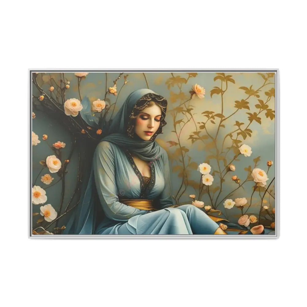 Canvas Wall Art - Woman Surrounded by Flowers 60’’ x 40’’ (Horizontal) / White / 1.25’’ Canvas