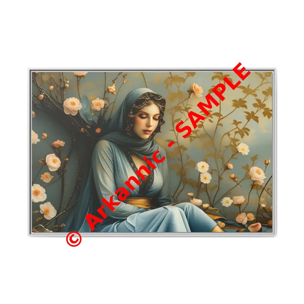 Canvas Wall Art - Woman Surrounded by Flowers 60’’ x 40’’ (Horizontal) / White / 1.25’’ Canvas