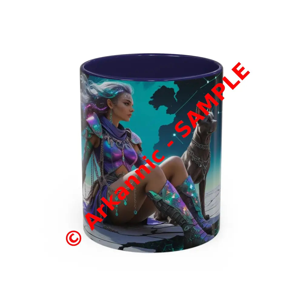 Celestial Guardian - Fantasy Art Drinkware Galactic Gift for Dog Lovers Celestial Home Decor Unique Art Mug 11oz / Navy