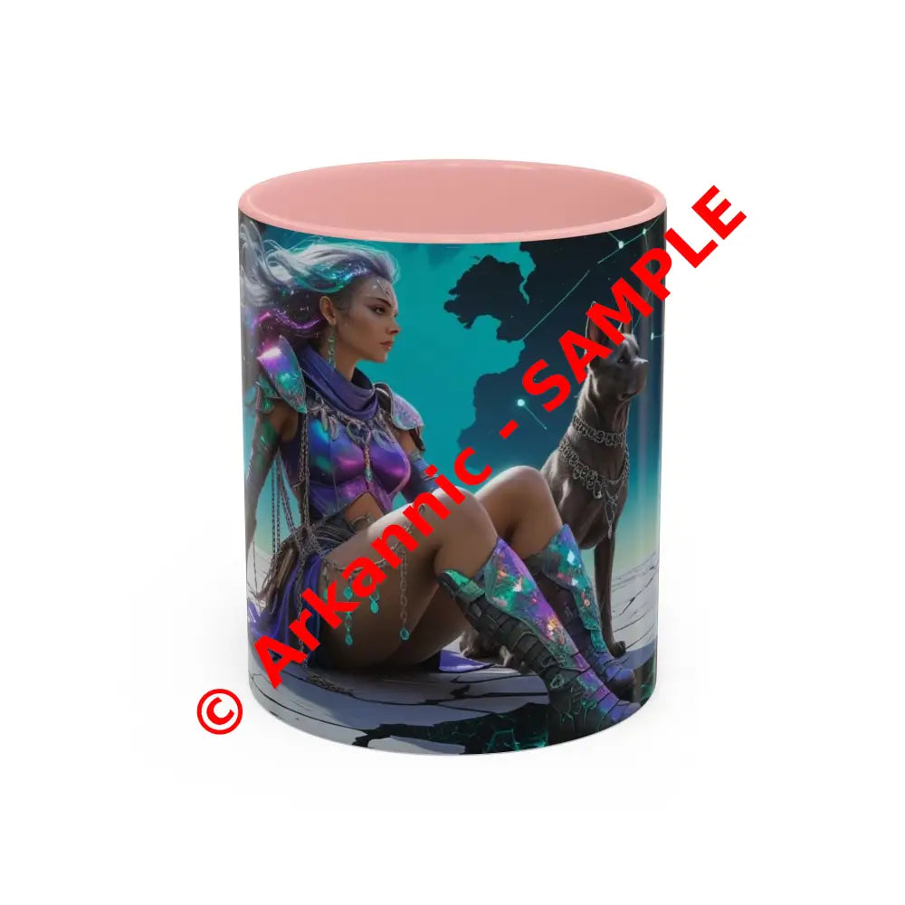 Celestial Guardian - Fantasy Art Drinkware Galactic Gift for Dog Lovers Celestial Home Decor Unique Art Mug 11oz / Pink