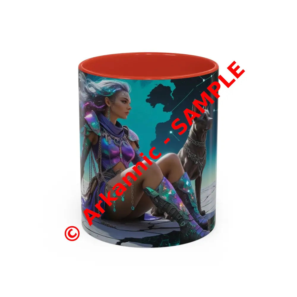 Celestial Guardian - Fantasy Art Drinkware Galactic Gift for Dog Lovers Celestial Home Decor Unique Art Mug 11oz / Red