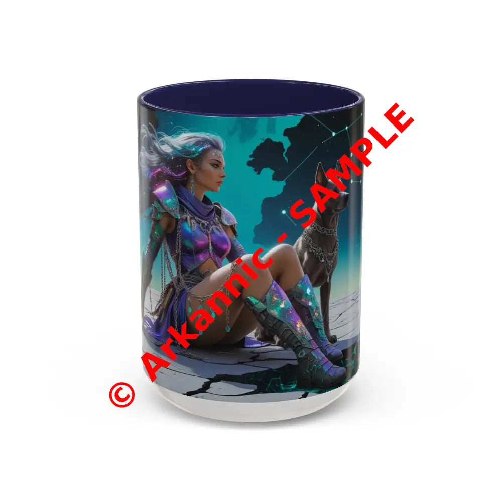 Celestial Guardian - Fantasy Art Drinkware Galactic Gift for Dog Lovers Celestial Home Decor Unique Art Mug 15oz / Navy