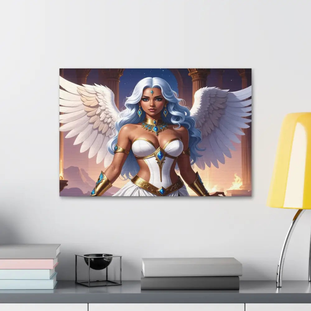 Celestial Sovereign: Divine Angelic Fantasy Art Ethereal Digital Illustration with Majestic Wings and Ornate Gold