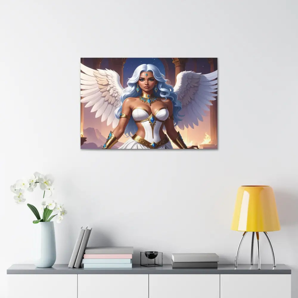 Celestial Sovereign: Divine Angelic Fantasy Art Ethereal Digital Illustration with Majestic Wings and Ornate Gold