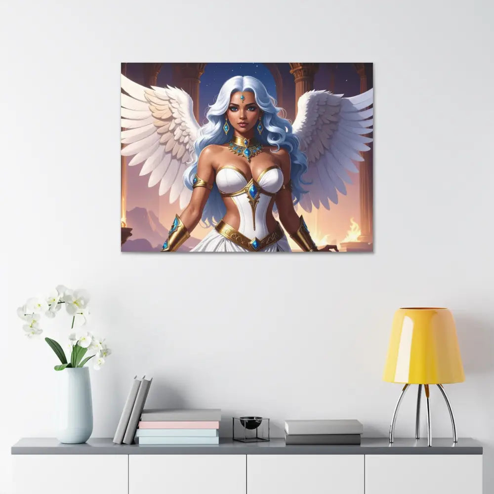 Celestial Sovereign: Divine Angelic Fantasy Art Ethereal Digital Illustration with Majestic Wings and Ornate Gold