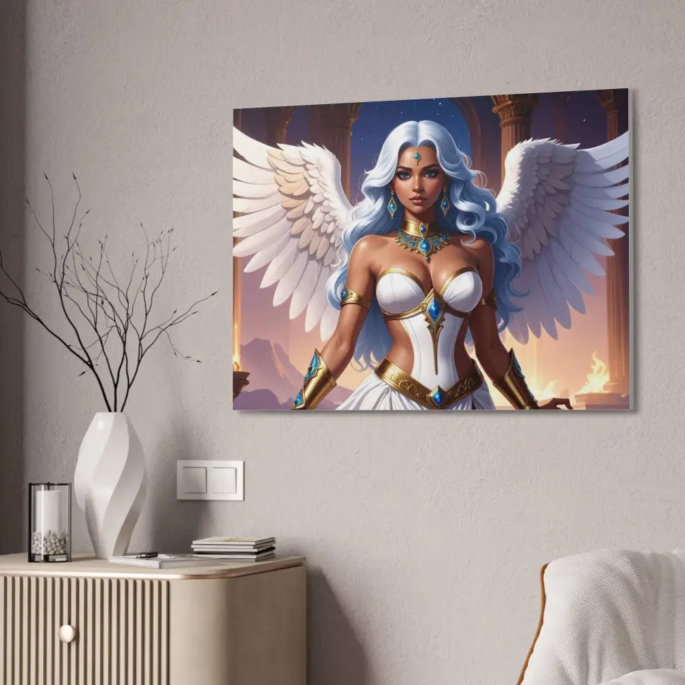 Celestial Sovereign: Divine Angelic Fantasy Art Ethereal Digital Illustration with Majestic Wings and Ornate Gold