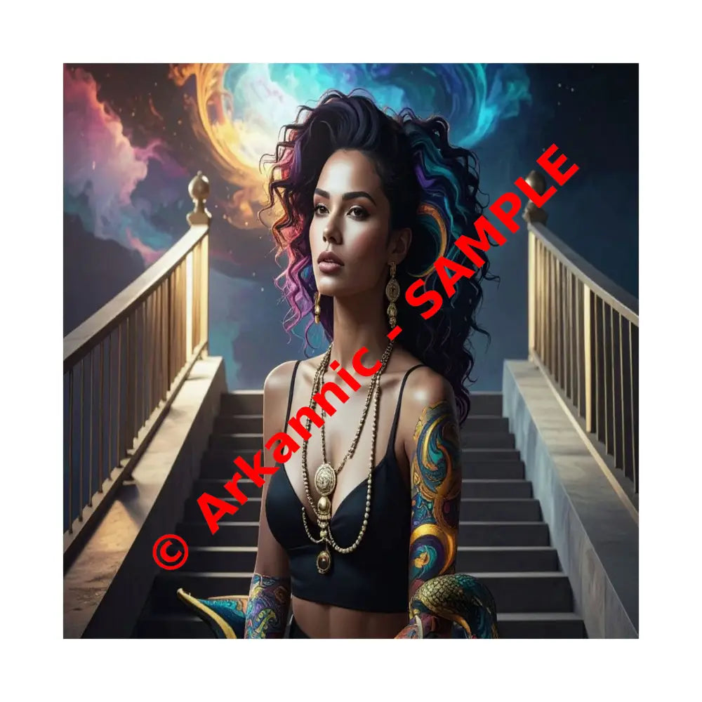 Celestial Sovereign: Fantasy Digital Portrait of a Mystic Queen Ethereal Nebula Art with Intricate Gold Detailing and