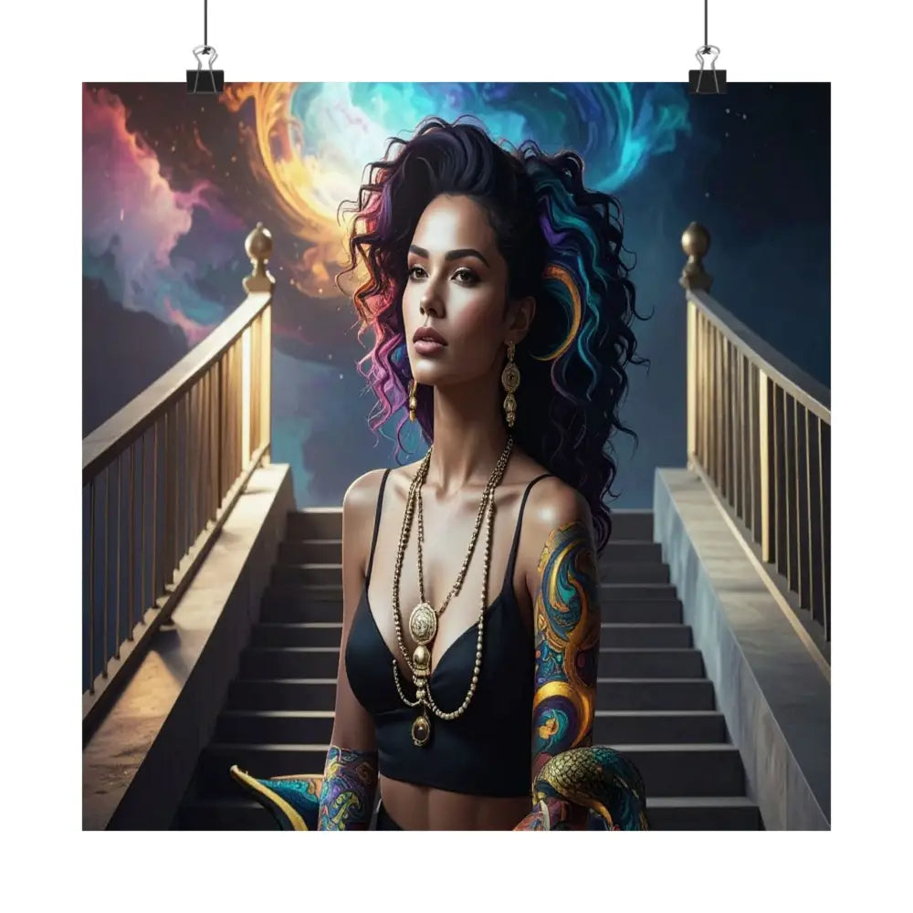 Celestial Sovereign: Fantasy Digital Portrait of a Mystic Queen Ethereal Nebula Art with Intricate Gold Detailing and