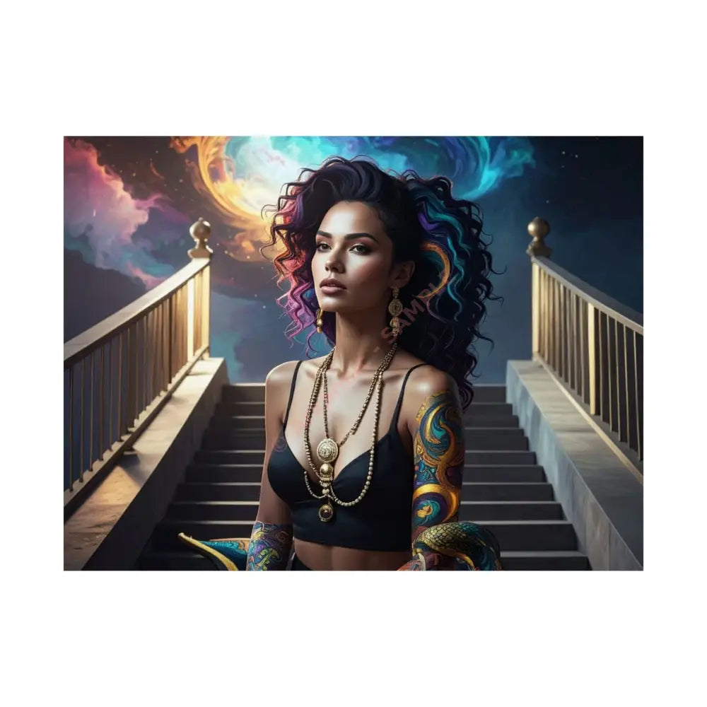 Celestial Sovereign: Fantasy Digital Portrait of a Mystic Queen Ethereal Nebula Art with Intricate Gold Detailing and