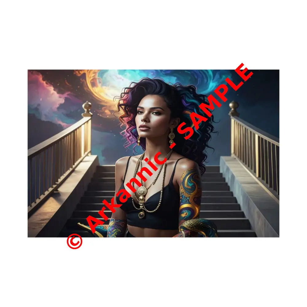 Celestial Sovereign: Fantasy Digital Portrait of a Mystic Queen Ethereal Nebula Art with Intricate Gold Detailing and