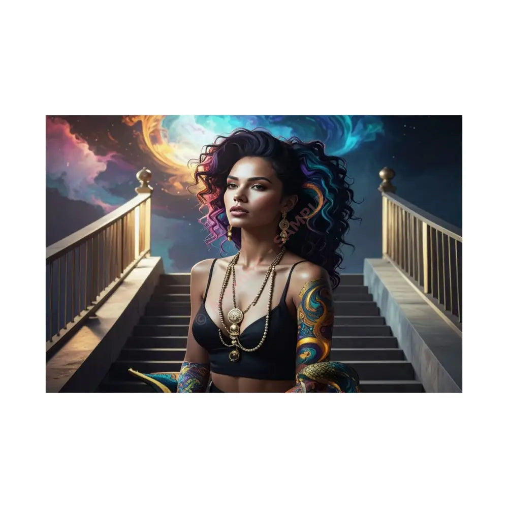 Celestial Sovereign: Fantasy Digital Portrait of a Mystic Queen Ethereal Nebula Art with Intricate Gold Detailing and