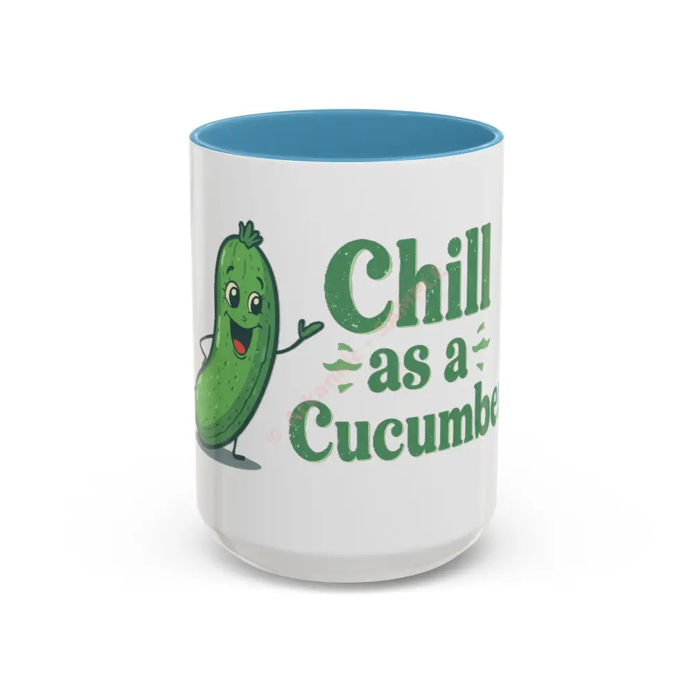 Chill as a Cucumber Coffee Mug | Funny Green Design | Cool Gift for Coffee & Tea Lovers 15oz / Light Blue Mug