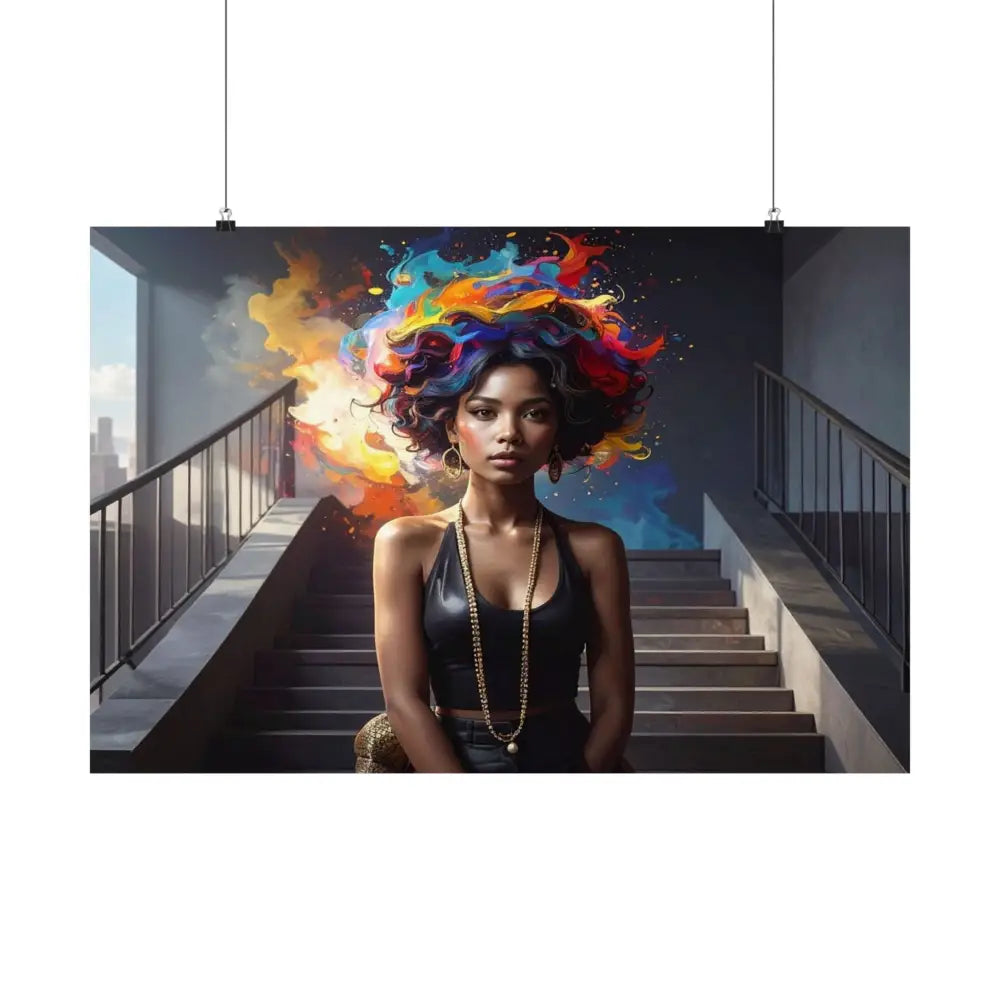 Chromatic Ascension: Urban Dreamscape Digital Portrait of Transformation Poster Poster
