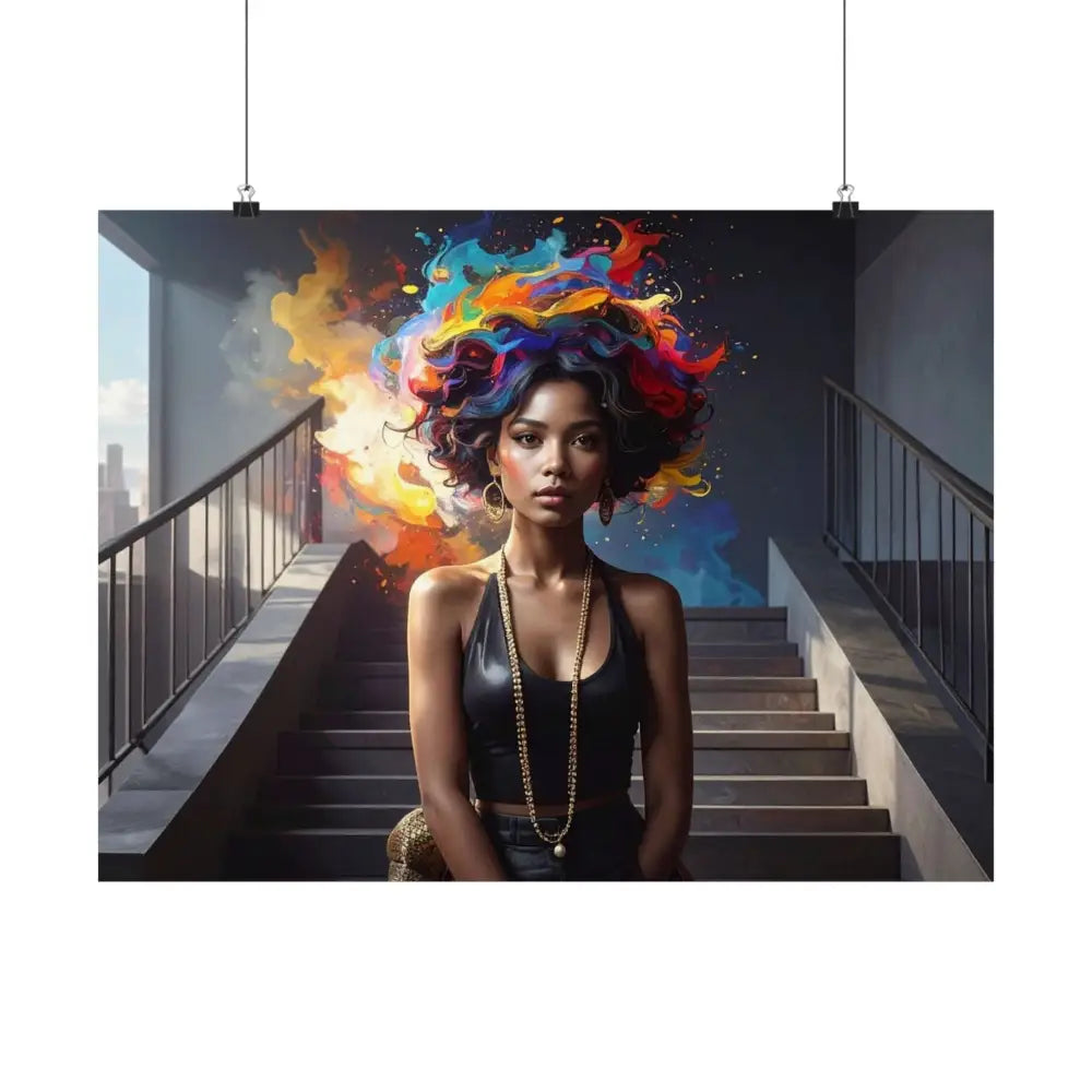 Chromatic Ascension: Urban Dreamscape Digital Portrait of Transformation Poster Poster