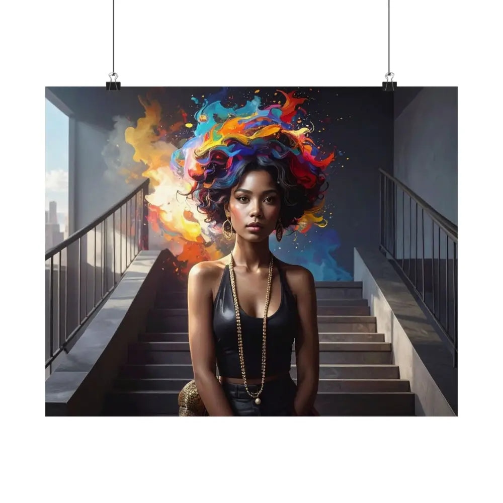 Chromatic Ascension: Urban Dreamscape Digital Portrait of Transformation Poster Poster