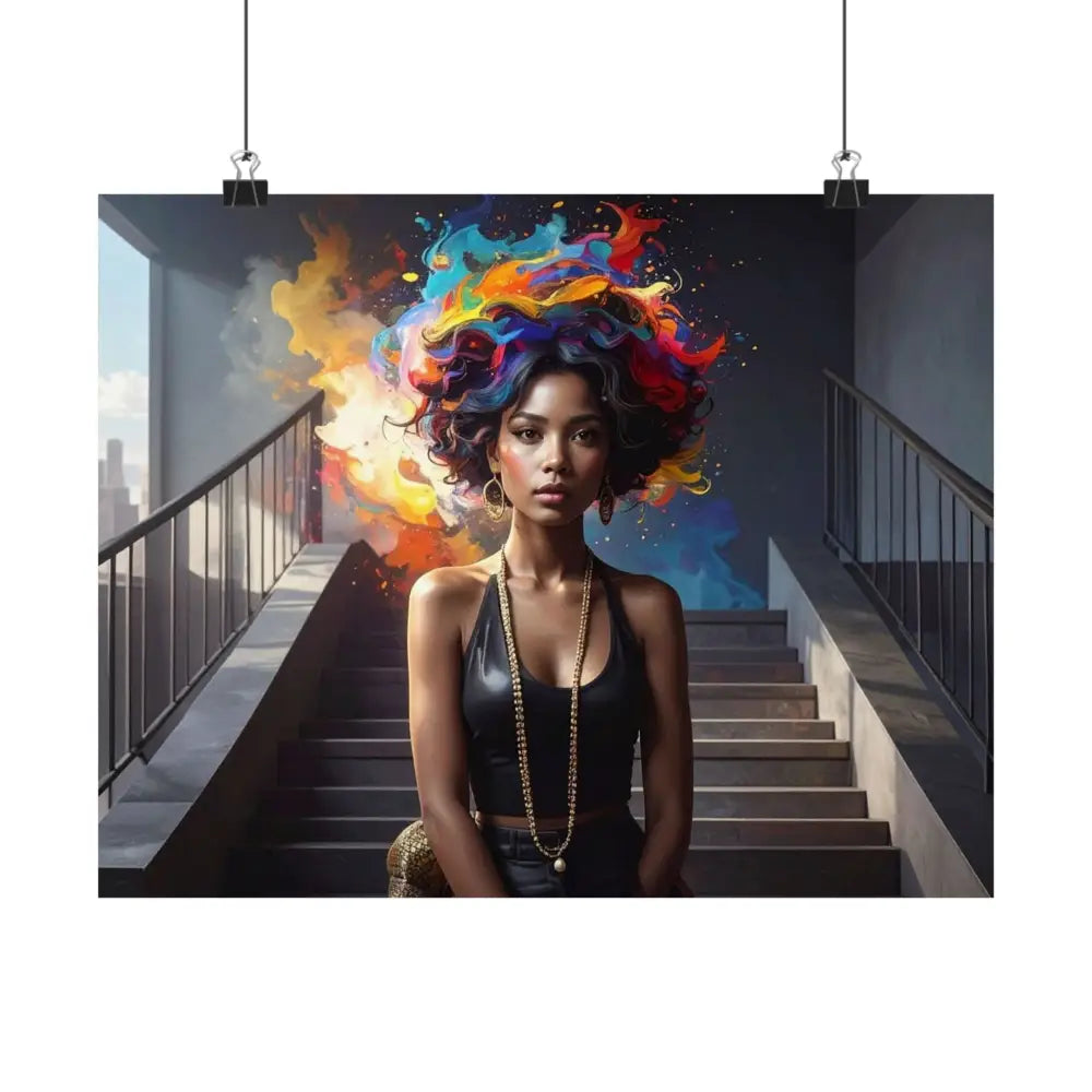 Chromatic Ascension: Urban Dreamscape Digital Portrait of Transformation Poster Poster