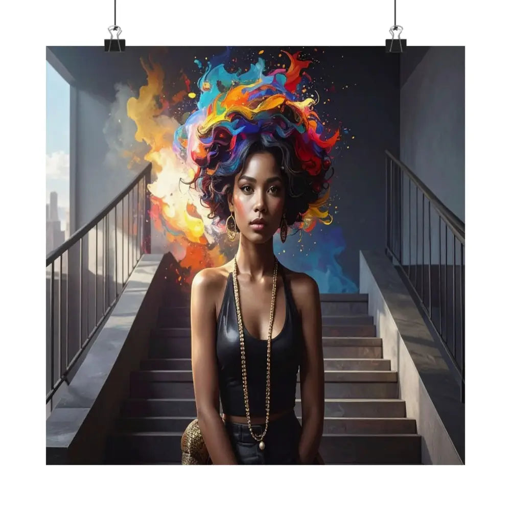 Chromatic Ascension: Urban Dreamscape Digital Portrait of Transformation Poster Poster