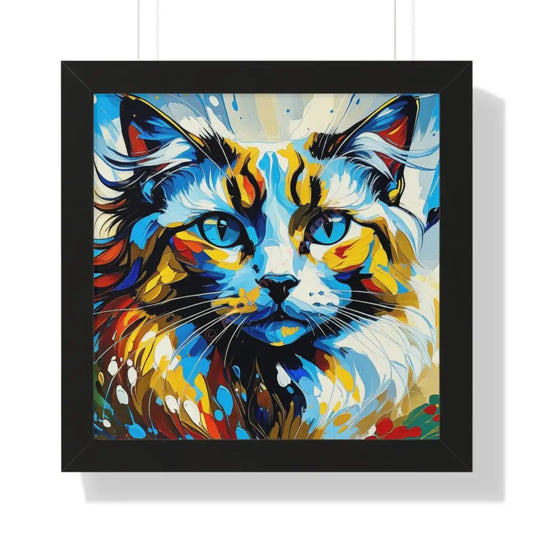 Colorful Cat Framed Horizontal Poster Cat Art Print Home Decor Pet Lover Gift Vibrant Wall Art Colorful Cat Decor 16″ x