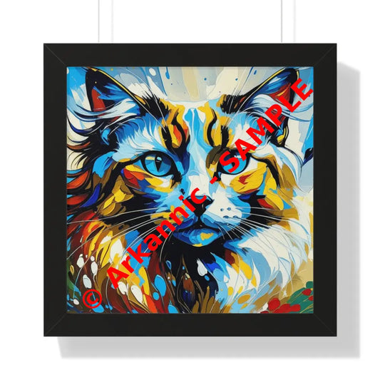 Colorful Cat Framed Horizontal Poster Cat Art Print Home Decor Pet Lover Gift Vibrant Wall Art Colorful Cat Decor 16″ x