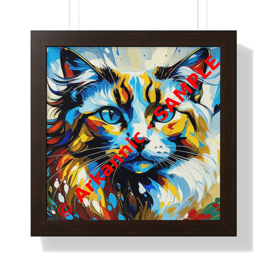 Colorful Cat Framed Horizontal Poster Cat Art Print Home Decor Pet Lover Gift Vibrant Wall Art Colorful Cat Decor 16″ x