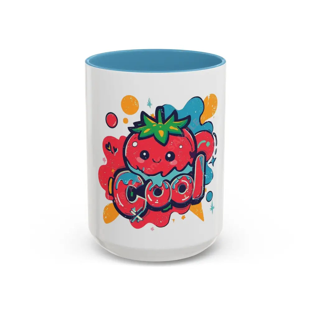 Cool Strawberry Coffee Mug | Cute Kawaii Fruit Design | Fun Gift for Coffee & Tea Lovers 15oz / Light Blue Mug